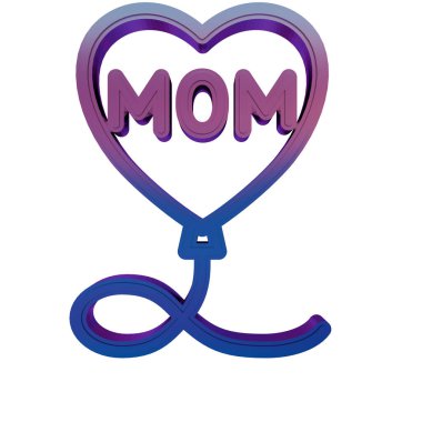 3D Neon Retro Simgesi - 'MOM' Metin Balonlu Kalp