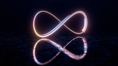 Neon Işıltısı ve Karanlık Surfac Yansıması ile Sonsuzluk Sembolü