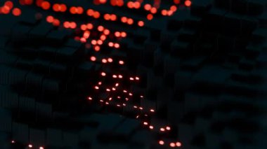 Kırmızı ve Sarı Işık Aksanlı Soyut Karanlık Geometrik Bloklar