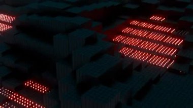 Kırmızı ve Sarı Işık Aksanlı Soyut Karanlık Geometrik Bloklar