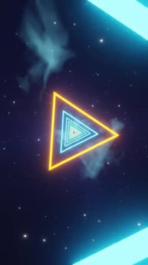 Glowing Neon Triangles in Space with Starry Background