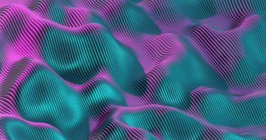 Teal ve Pembe Dalgalı Çizgili Soyut Dijital Sanat