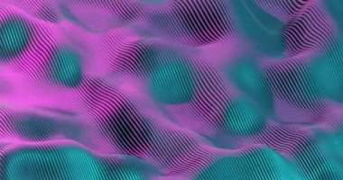 Teal ve Pembe Dalgalı Çizgi Desenli Soyut Dijital Sanat