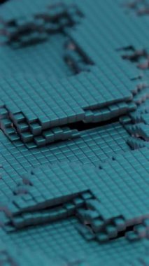 Teal 3D Izgara ve Kübik Desenli Soyut Dijital Sanat