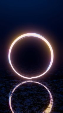 Koyu Yüzeyde Yansıması Olan Parlayan Neon Yüzük