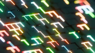 Neon Işık Aksanlarıyla Soyut Geometrik Izgara