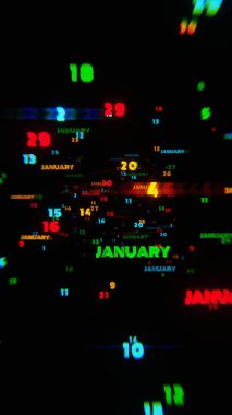 January Calendar Dates in Vibrant Motion on Black Background clipart