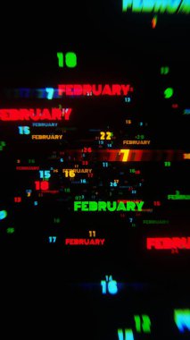 February Calendar Dates in Vivid Motion on Dark Background clipart