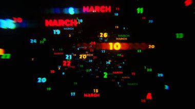 March Calendar Dates in Motion with Neon Colors on Dark Background clipart