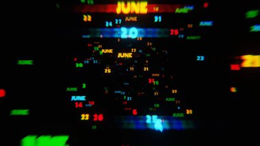 JUNE Calendar Dates in Vibrant Neon Colors on Dark Background clipart