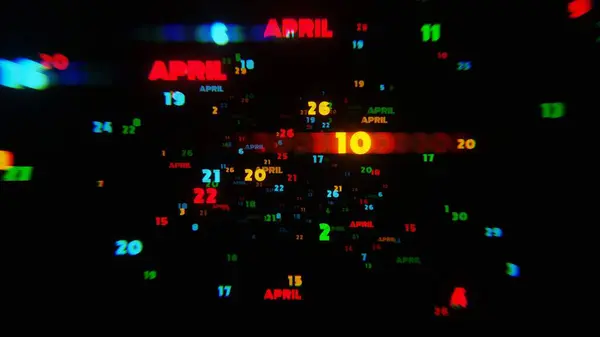 stock image April Calendar Dates in Vibrant Neon Colors on Dark Background