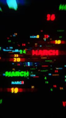 Mart Takvimi Karanlık Arkaplanda Neon Renkleriyle Hareketli Tarihler