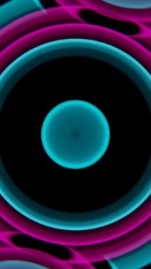 Siyah Arkaplanda Cyan ve Magenta Renkleriyle Simetrik Neon Halkaları