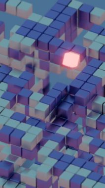 Gelecek Dijital Sanatta Soyut Geometrik Bloklar Arasında Aydınlatılmış Küp