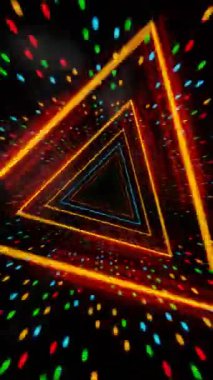 Karanlık arkaplanda neon çizgileri olan soyut parlayan üçgen