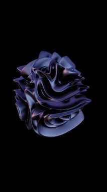 Mor Arkaplan Üzerinde Parlak Siyah Yüzey ile Soyut 3B Akışkan Şekil