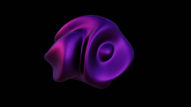Mor Arkaplan Üzerinde Parlak Siyah Yüzey ile Soyut 3B Akışkan Şekil