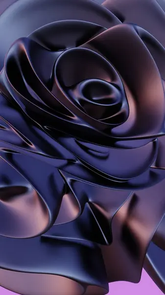 stock image Abstract 3D Fluid Shape with Glossy Black Surface on a Purple Background