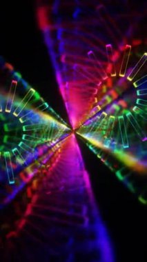 Parlak Soyut Neon Işık Tüneli Karanlık Arkaplanda Renkli Çizgilerle