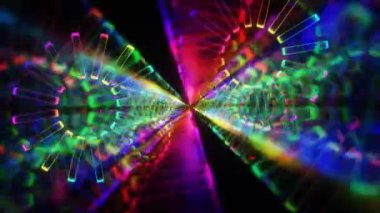 Parlak Soyut Neon Işık Tüneli Karanlık Arkaplanda Renkli Çizgilerle