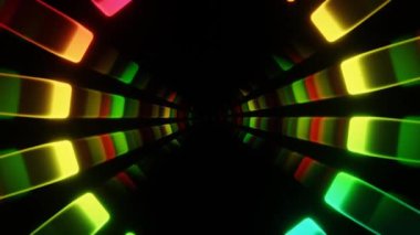 Parlak Soyut Neon Işık Tüneli Karanlık Arkaplanda Renkli Çizgilerle