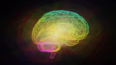 Koyu Arkaplanda Işıldayan Merkezi olan Renkli Neon Tel Çerçeve Beyni