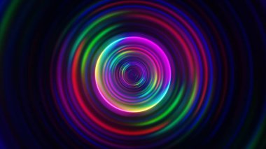 Karanlık Arkaplanda Renkli Soyut Neon Dairesel Tünel