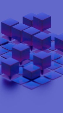 Mavi küplü ve ızgara şekilli soyut geometrik bileşim