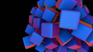 Siyah bir gruba karşı soyut mavi ve pembe küpler kümesi