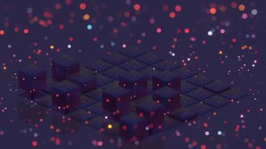 Parlayan küpler ve bokeh parçacıkları ile soyut bileşim