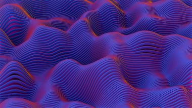 Soyut 3D Dalgalı Yüzey Düzeni - Gradyan Mavi ve Mor Tonlarda Değişen Çizgiler