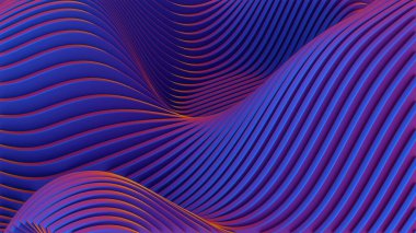 Soyut Mavi ve Turuncu Dalgalı Çizgiler - Akan Geometrik Desen