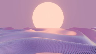 Yumuşak Tonlarda Gerçeküstü Gün Batımı Soyut Dalgalı Manzarası