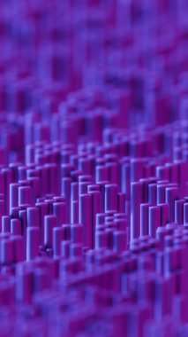 Mor Altıgen Sütunlu Soyut 3B Peyzaj