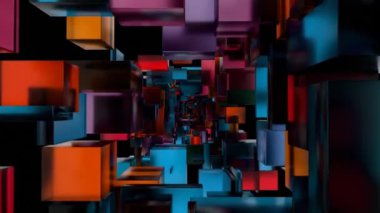 Renkli Soyut Küpler Bir Geometrik Tünel Oluşturuyor