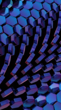 Mavi Metalik Parlamalı Geleceğin Altıgen Deseni