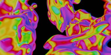 Siyah Arkaplanda Neon Renkleriyle Canlı Soyut Akışkan Şekiller