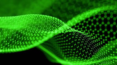 Koyu Arkaplanda Yeşil Altıgen Ağ Dalgası