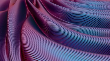 Mavi ve mor tonlarda pürüzsüz akış çizgilerine sahip soyut üç boyutlu dalgalar geleceksel bir dijital manzara yaratıyor.