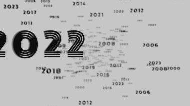 Abstract floating typography with distorted months and 2025, creating a futuristic motion blur effect clipart