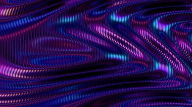 Pembe, mor ve maviyle dönen metalik dalgalar sıvı çizgileri ve canlı enerjisiyle dinamik ve soyut bir tasarım yaratır.