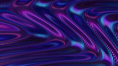 Pembe, mor ve maviyle dönen metalik dalgalar sıvı çizgileri ve canlı enerjisiyle dinamik ve soyut bir tasarım yaratır.