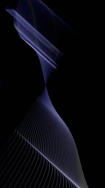 Siyah arkaplan boyunca parlayan dalga benzeri çizgiler, parlak, fütüristik bir hisle soyut ve akışkan bir tasarım oluşturur.