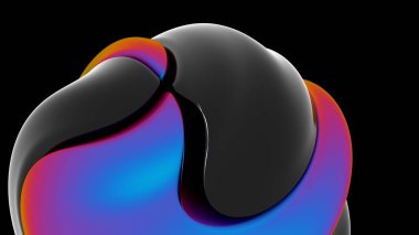 Akışkan siyah ve canlı gradyan yüzeyler soyut bir tasarım ile birleşiyor, cesur renk geçişleri ve modern, minimal estetik