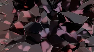 Metalik siyah ve pembe renkli çokgen yüzeyler keskin, yansıtıcı bir 3 boyutlu tasarım, modern, keskin ve keskin bir estetiği ortaya koyuyor..