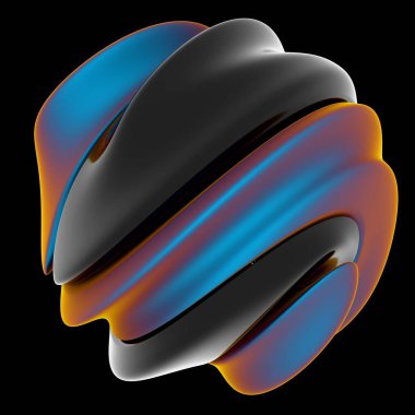 Siyah, turuncu ve mavi kıvrımlı akışkan girdap modern bir dalga deseni oluşturur. İllüzyonları, sinerjiyi ve teknolojiyi soyut, geleceksel bir tasarıma harmanlarlar.