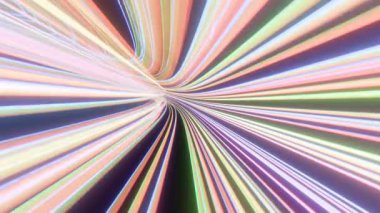 Birçok çizgisi olan renkli bir ışık tüneli.