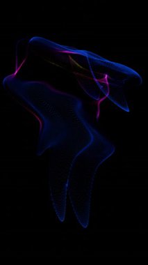 Mavi ve pembe dalga desenli siyah bir arkaplan.