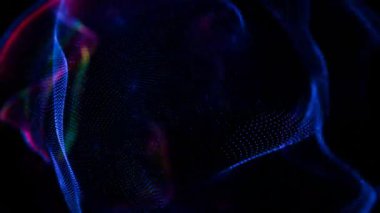 Mavi ve kırmızı nokta desenli siyah bir arkaplan.