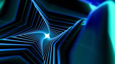 Parlayan geometrik yıldız şekilli geleceksel mavi tünel.